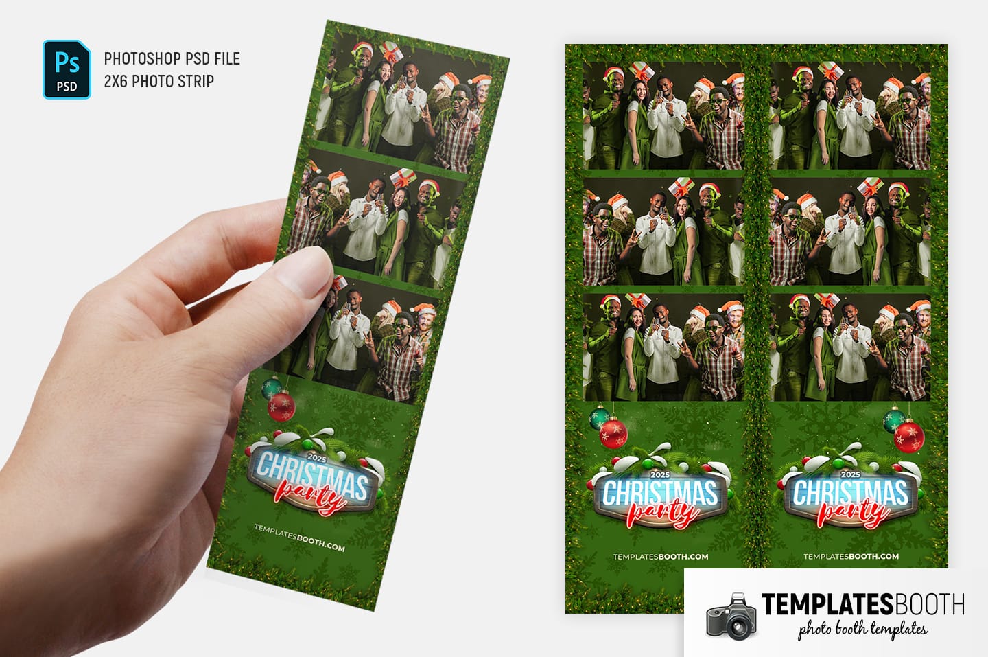 Green Christmas Photo Booth Template (2x6 photo strip)