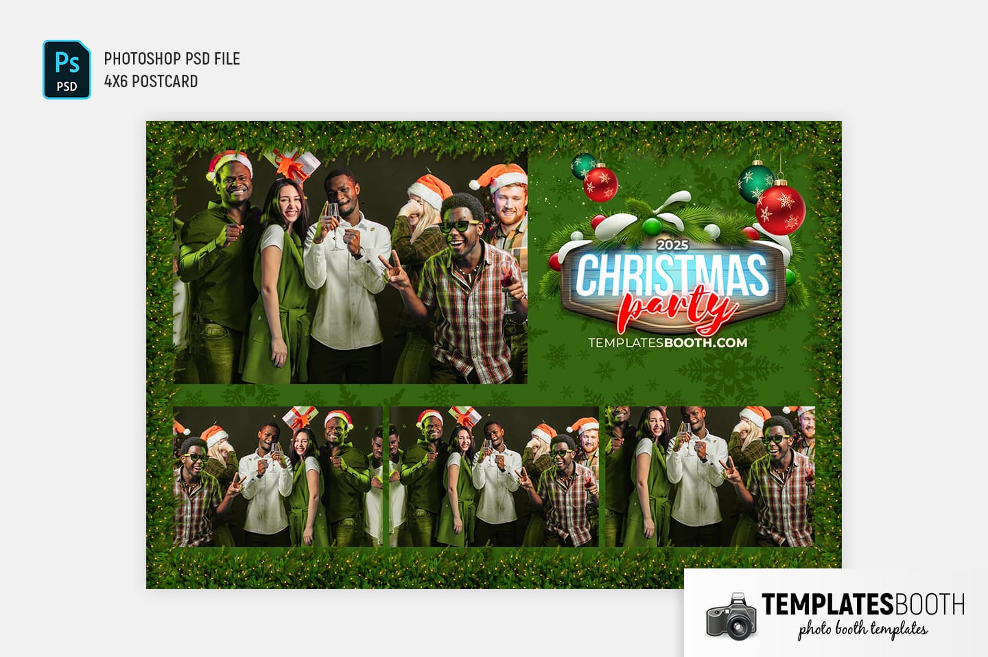 Green Christmas Photo Booth Template (4x6 postcard landscape)