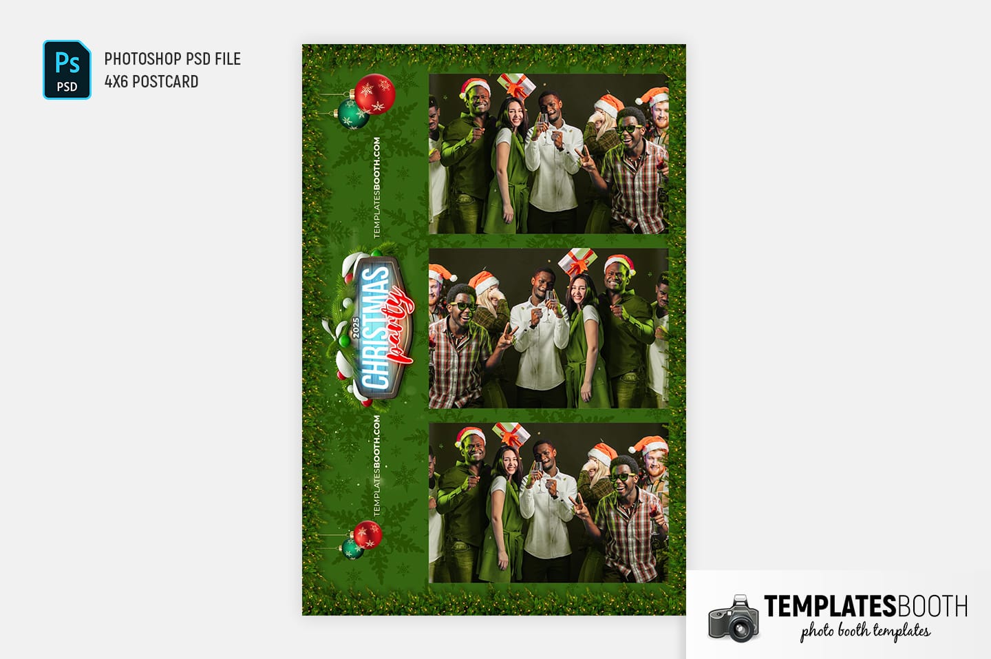 Green Christmas Photo Booth Template (4x6 postcard portrait)
