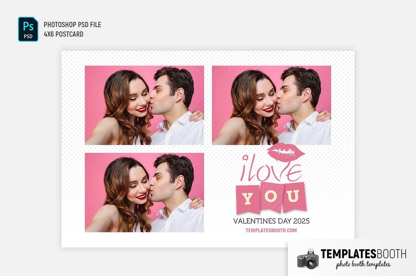 Valentines Kiss Photo Booth Template (4x6 postcard)