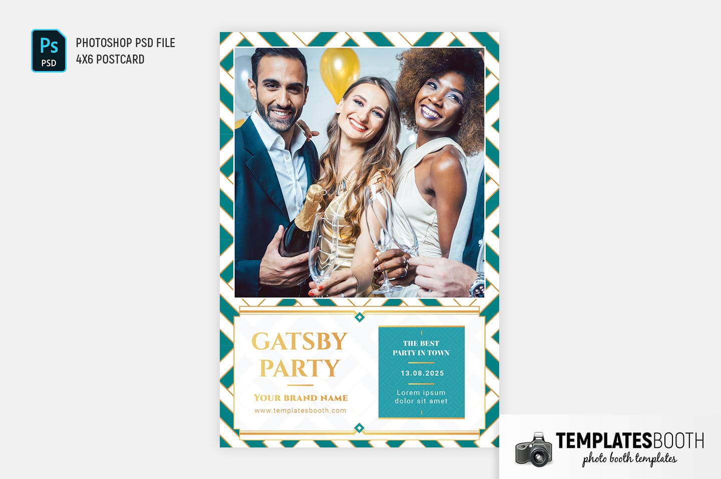 Turquoise Glamour Photo Booth Template (4x6 Single Image)