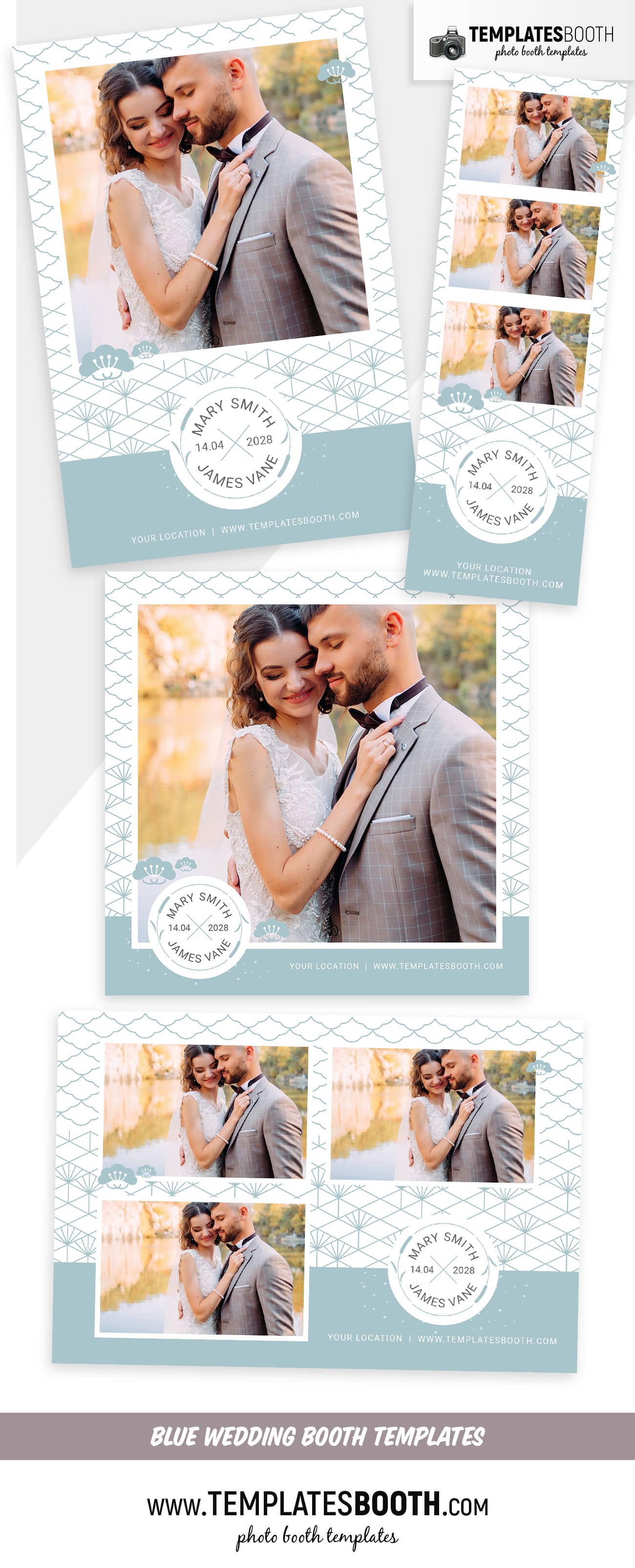 Blue Pattern Wedding Photo Booth Template