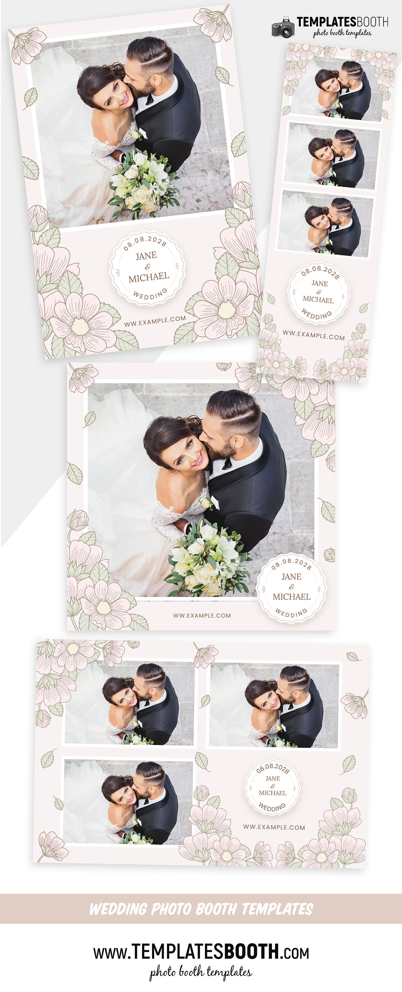 Wedding Flowers Photo Booth Template (PSD, PNG, DSLR Booth)