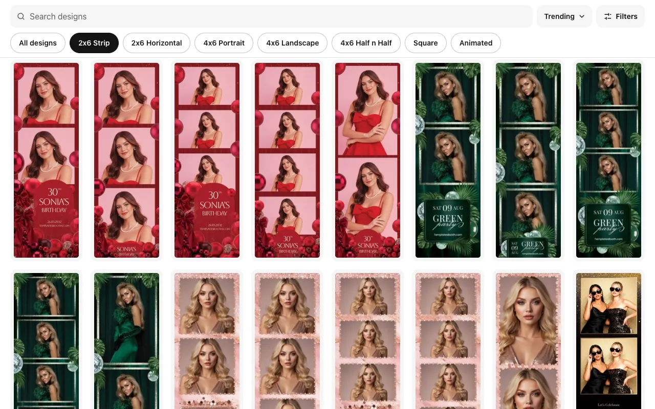 La galerie du widget affiche des designs de bandes 2x6.