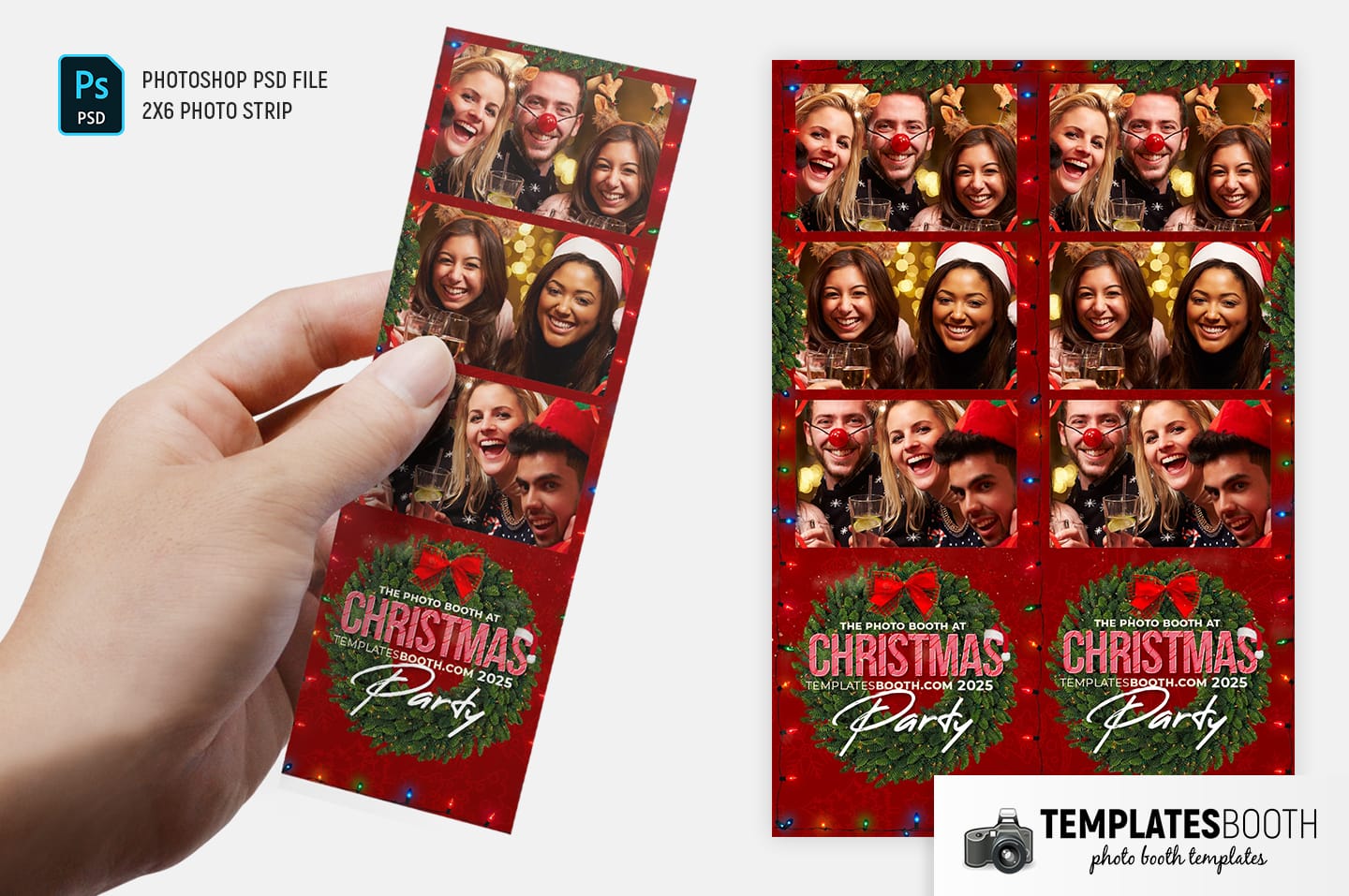 Christmas Party Photo Booth Template (2x6 Photo Strip)