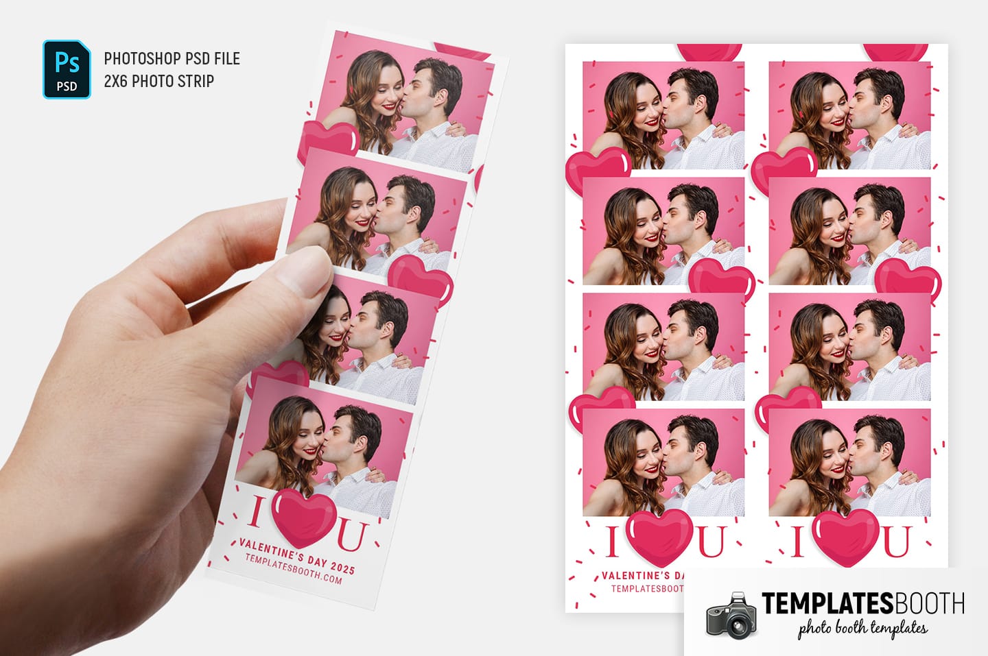 I Love You Valentine's Day Photo Booth Template (2x6 photo strip)