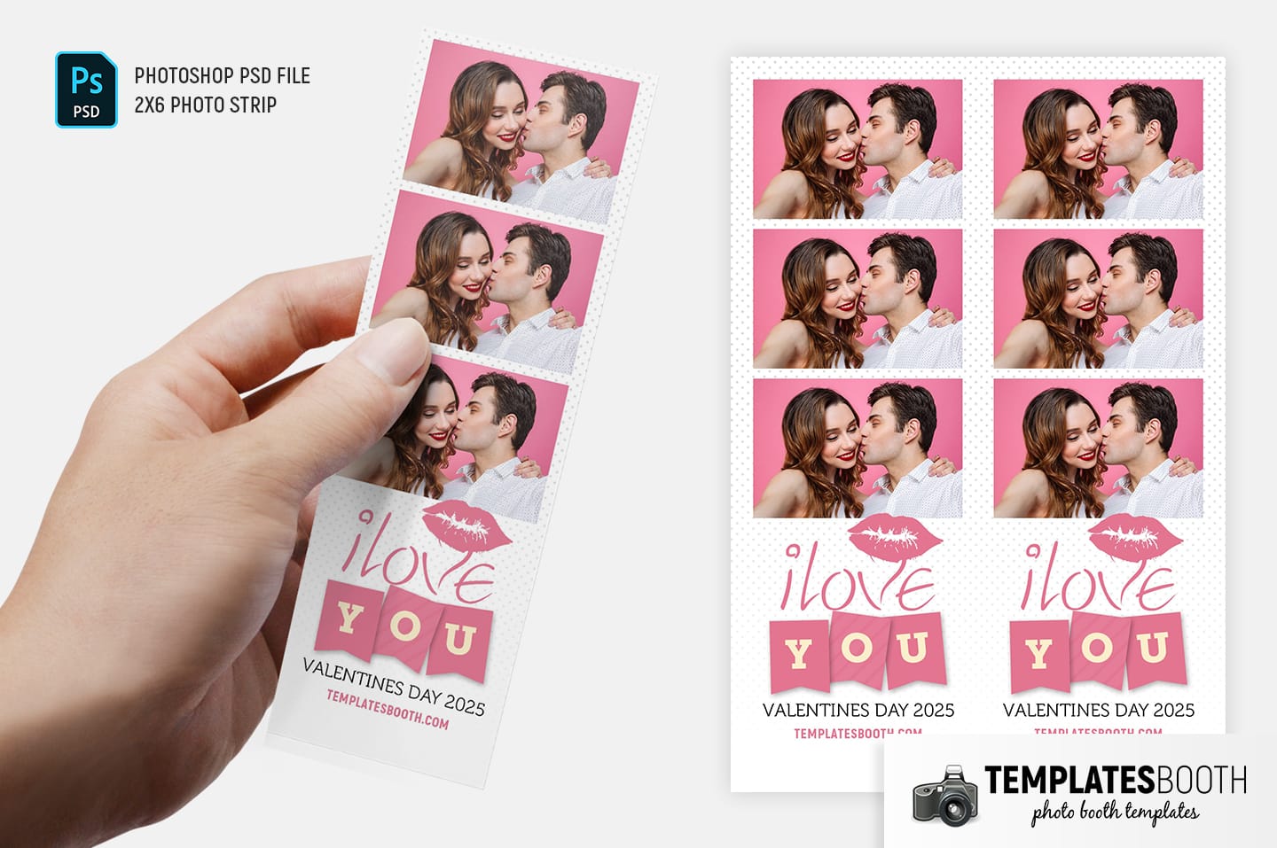 Valentines Kiss Photo Booth Template (2x6 photo strip)
