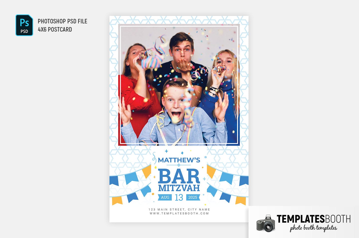 Bar Mitzvah Photo Booth Template (4x6 postcard)