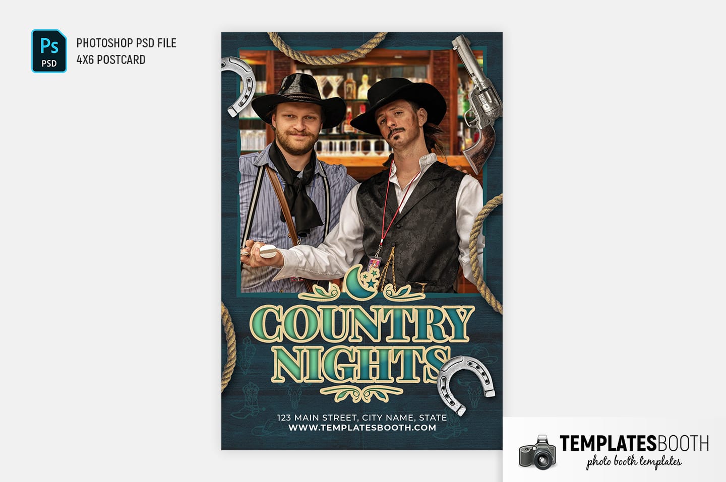Country Nights Photo Booth Template (4x6 postcard portrait)