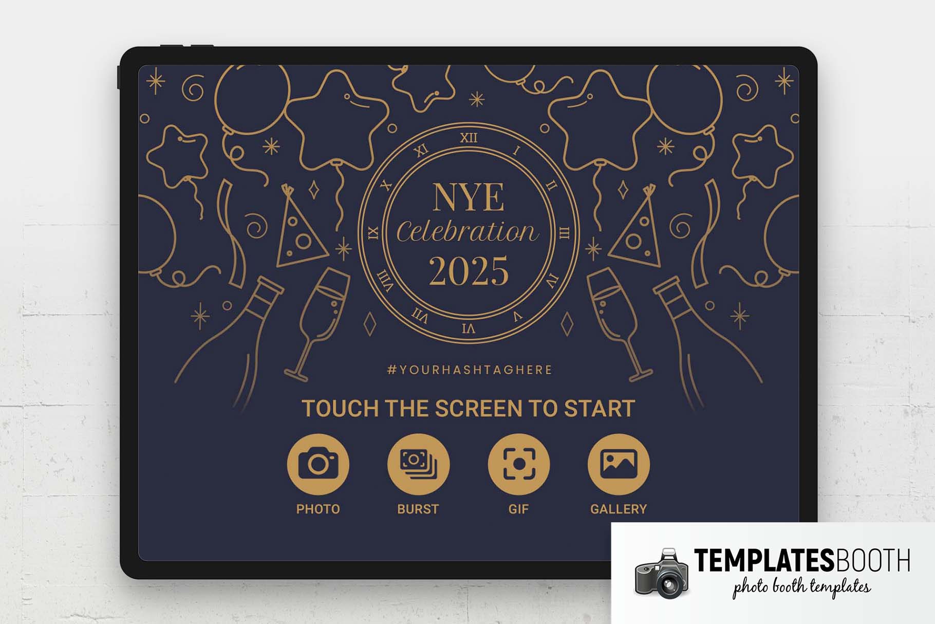 Ornate New Year's Eve Photo Booth Welcome Screen