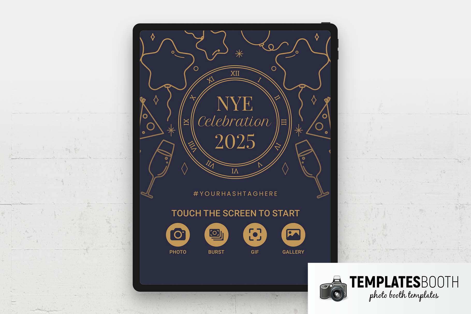 Ornate New Year's Eve Photo Booth Welcome Screen