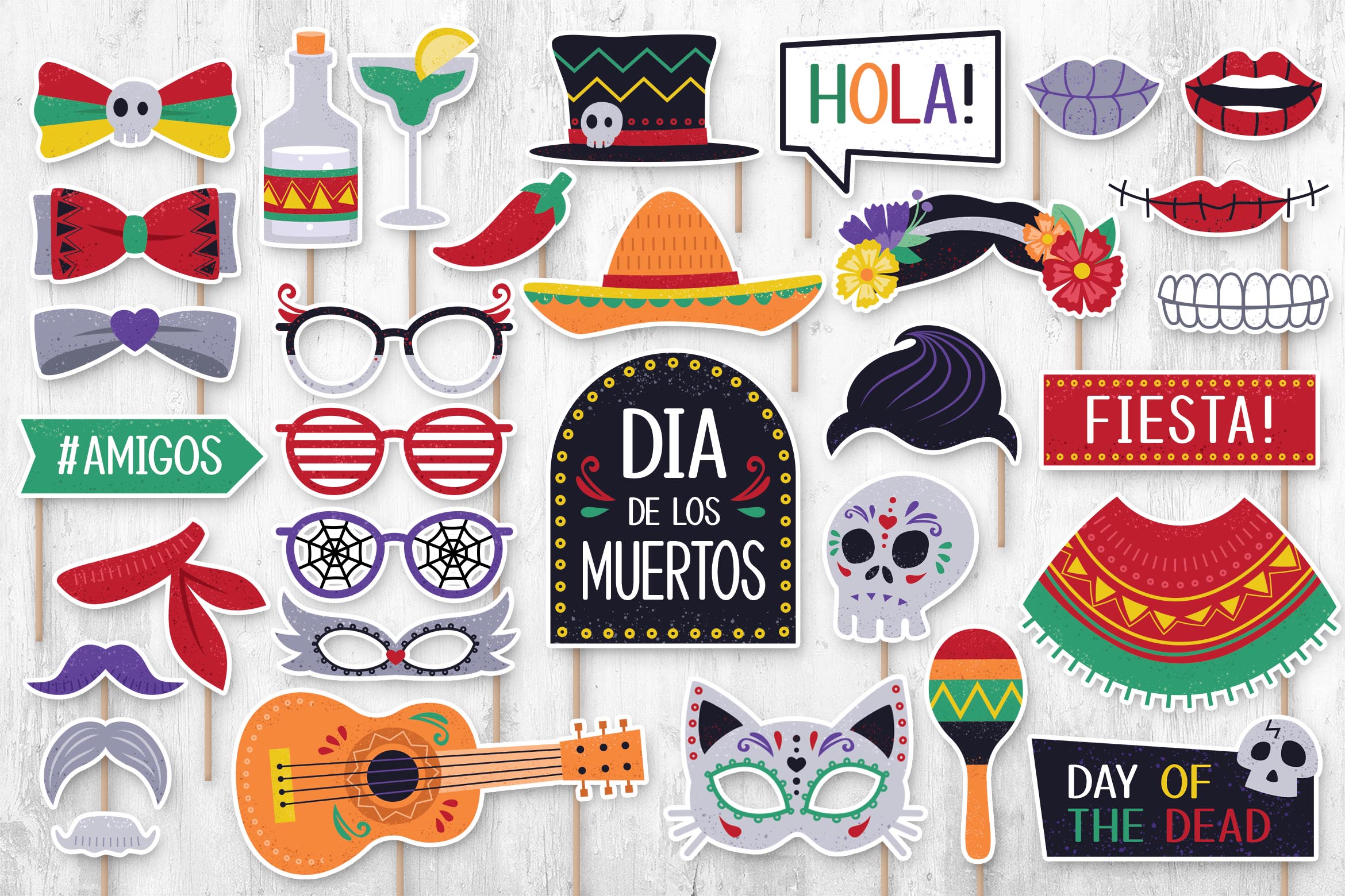 Dia De Los Muertos Digital Props (PNG, PSD, PDF Formats)