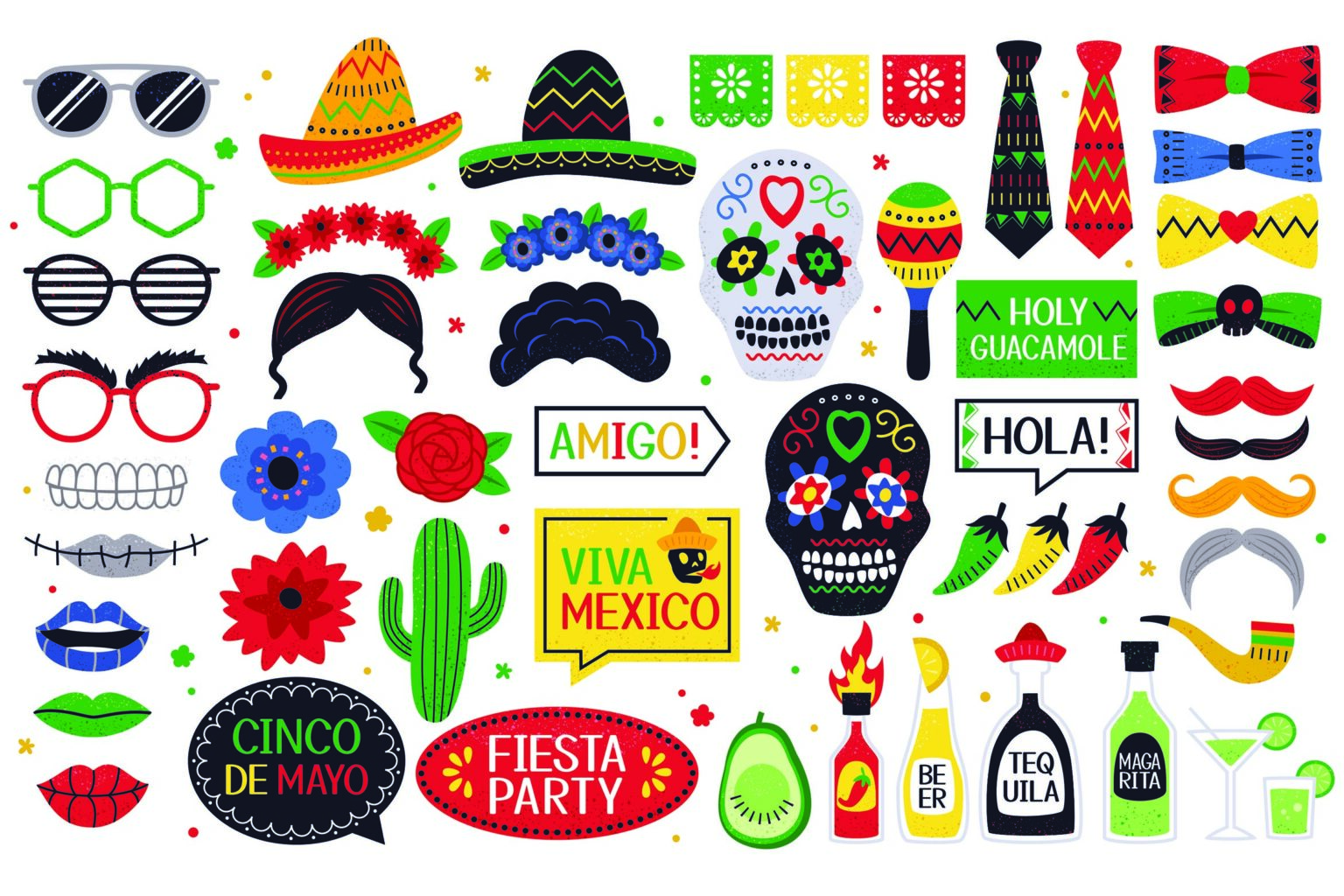 Mexican Photo Booth Digital Props (PSD, PNG, PDF formats)