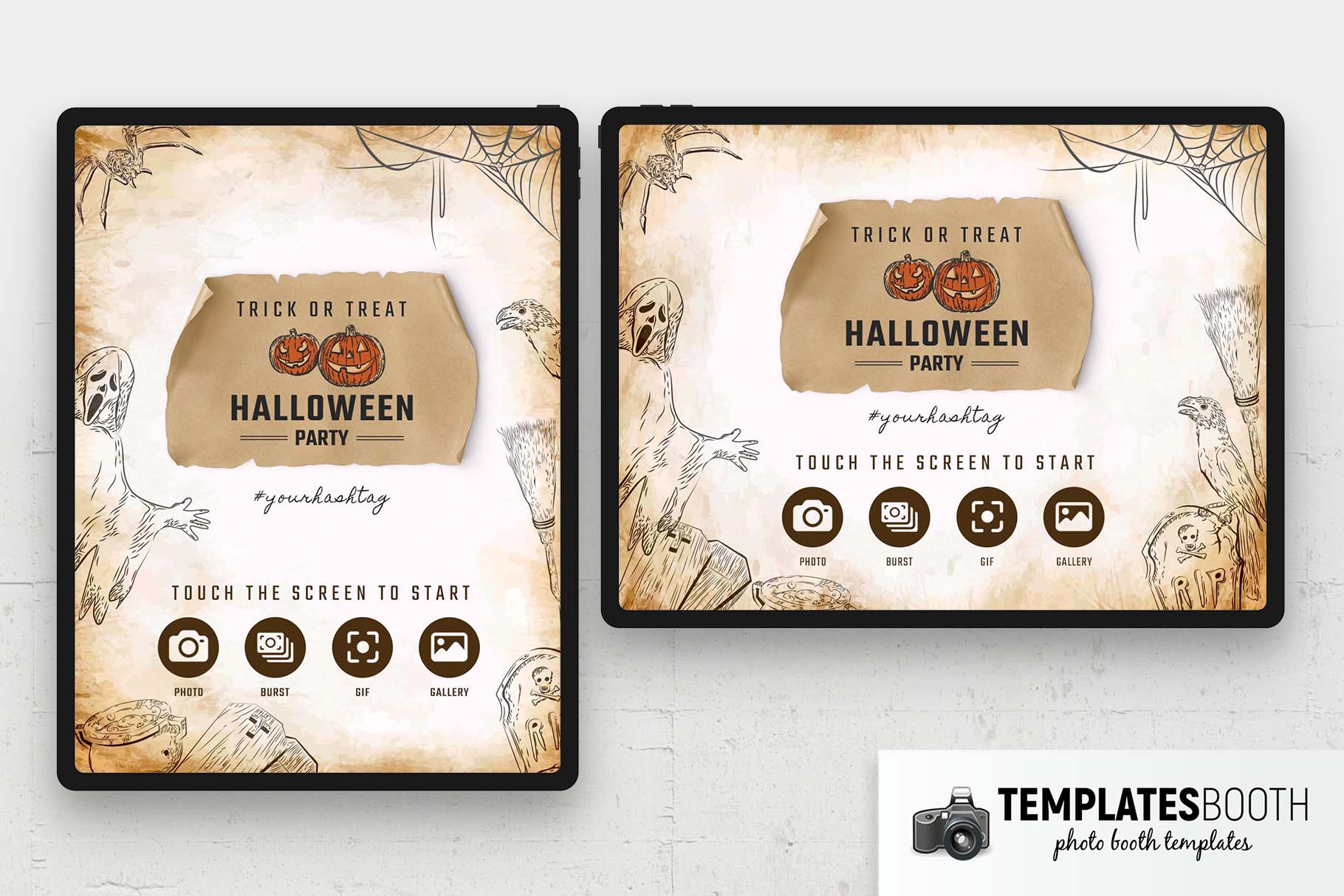 Worn Paper Halloween Photo Booth Welcome Screen