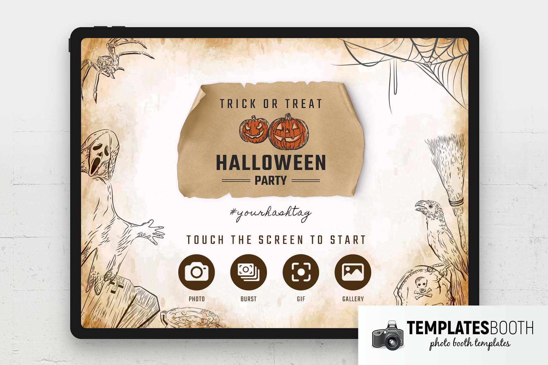 Worn Paper Halloween Photo Booth Welcome Screen