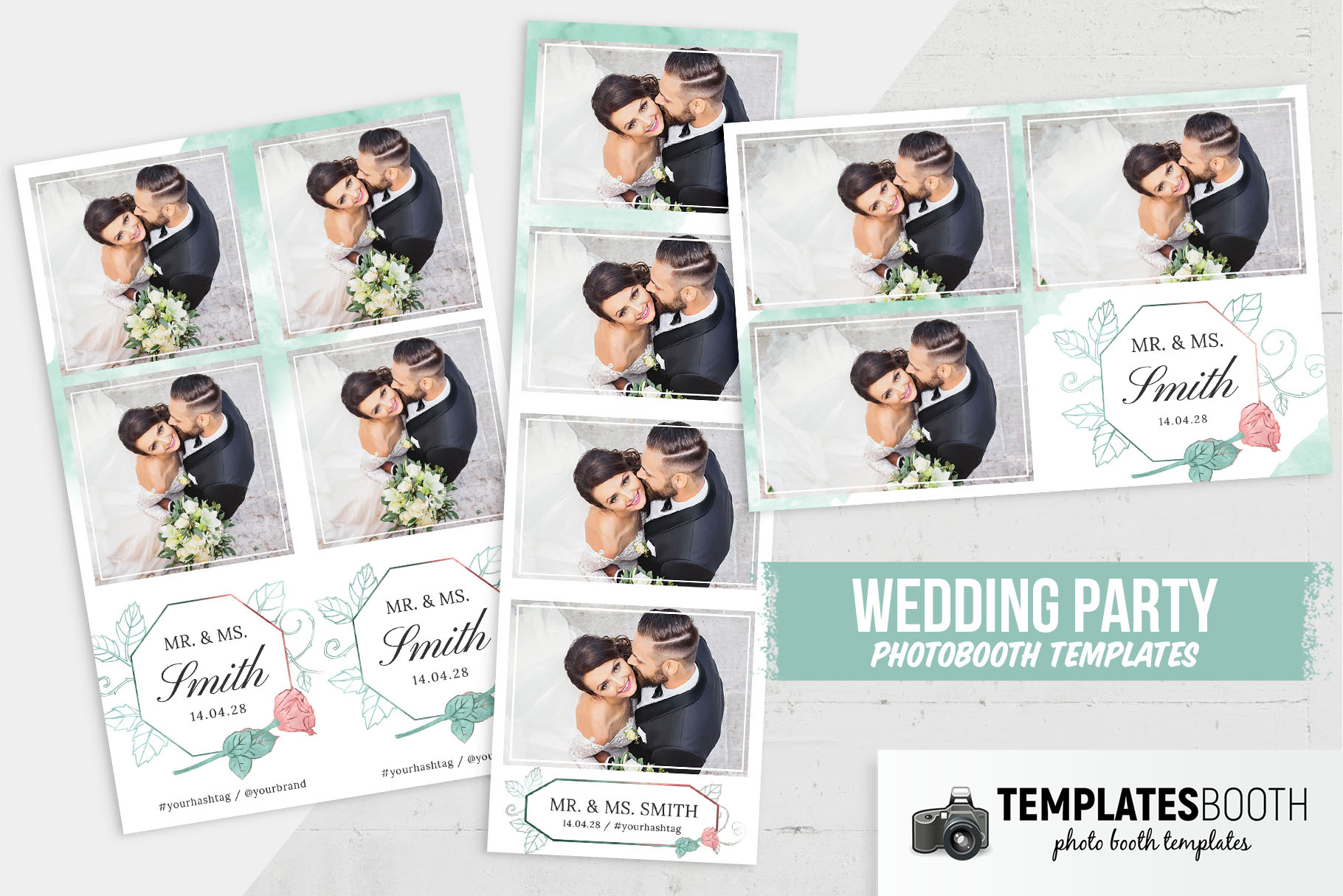 Free Watercolor Mint Wedding Photo Booth Templateq