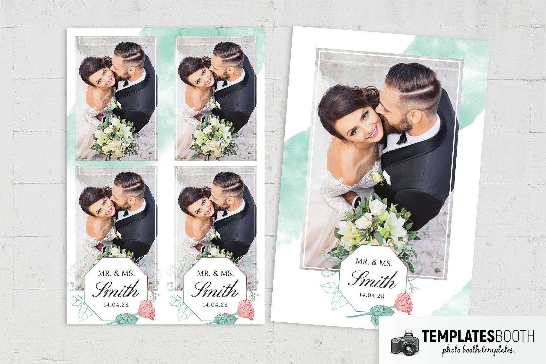 Free Watercolor Mint Wedding Photo Booth Template