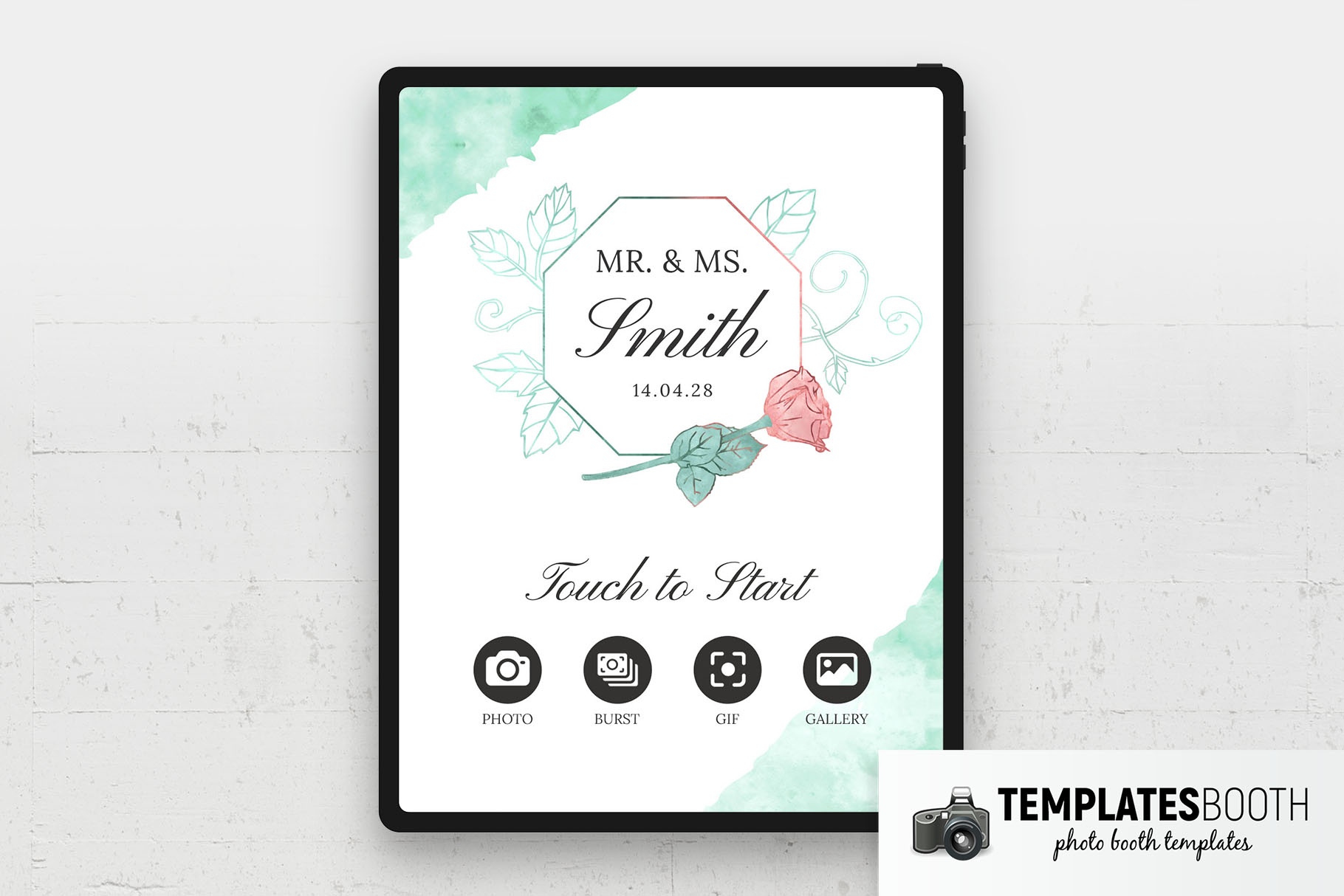 Free Watercolor Mint Wedding Photo Booth Welcome Screen