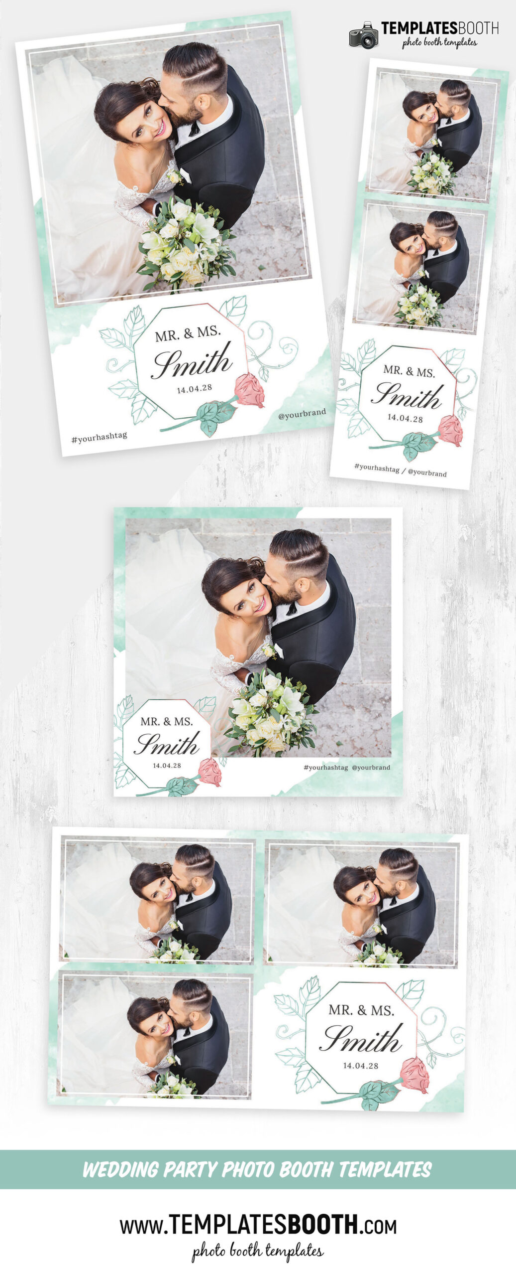 Watercolor Mint Wedding Photo Booth Template