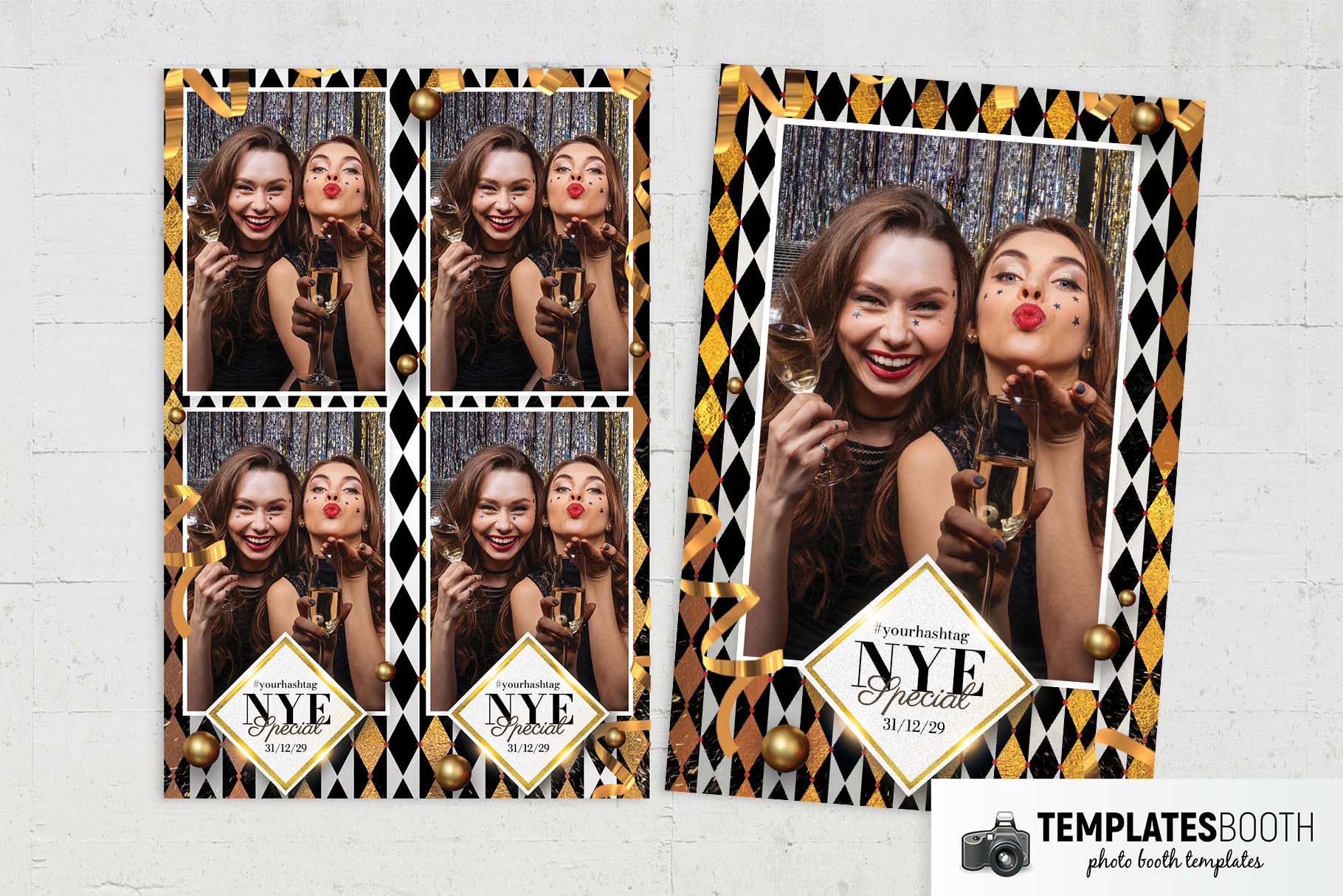 Gold Chequered NYE Photo Booth Template