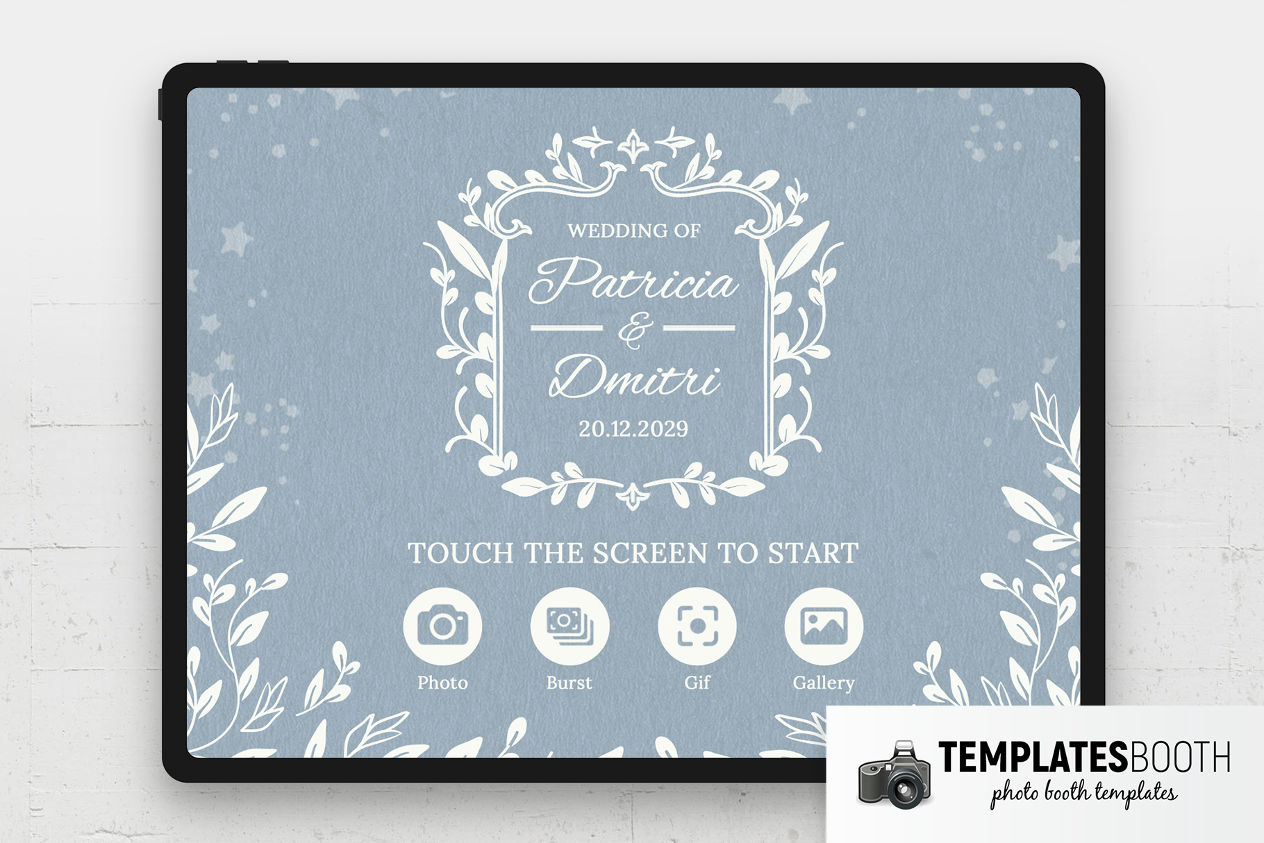 Blue Lace Wedding Photo Booth Welcome Screen
