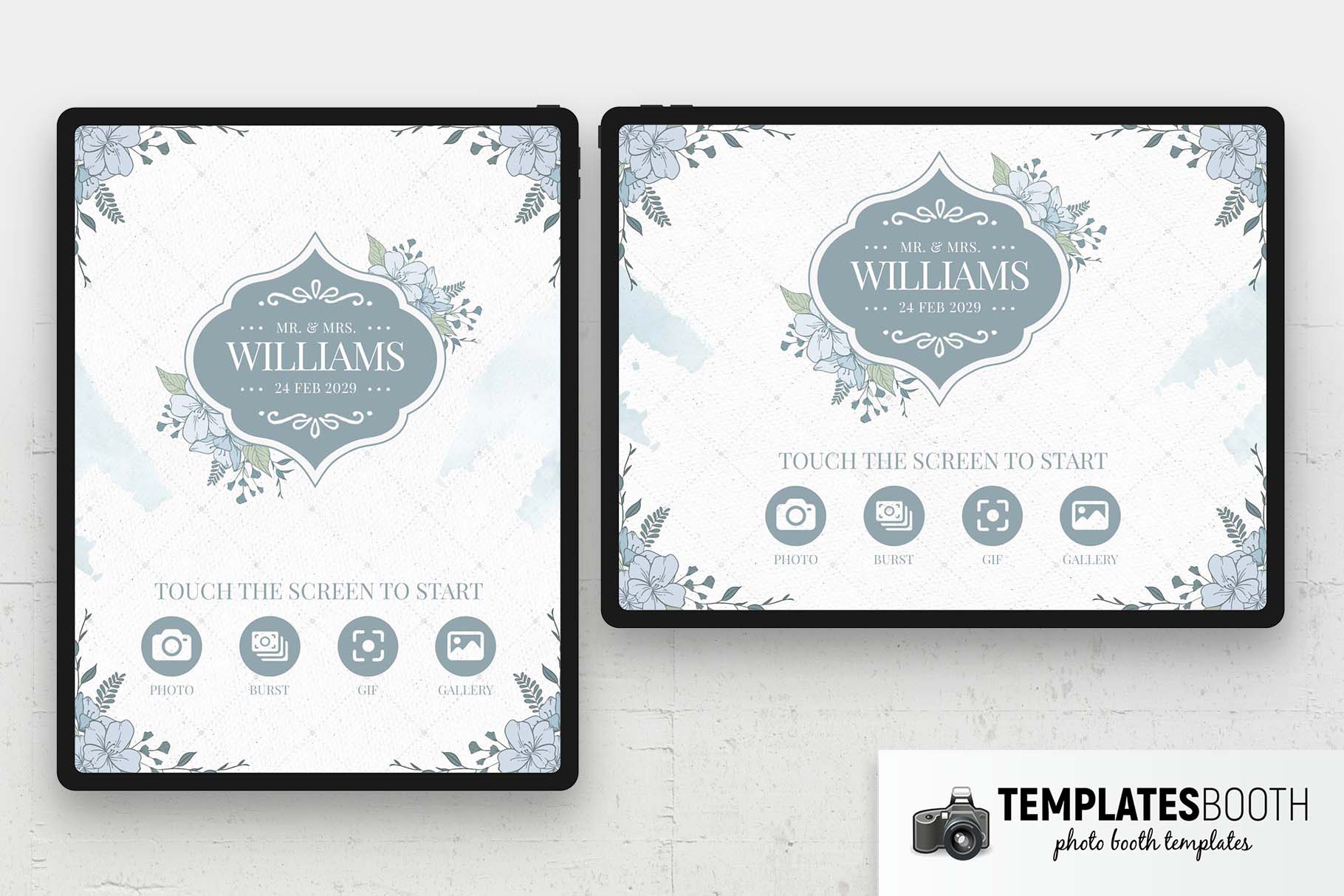 Blue Rustic Wedding Photo Booth Welcome Screen