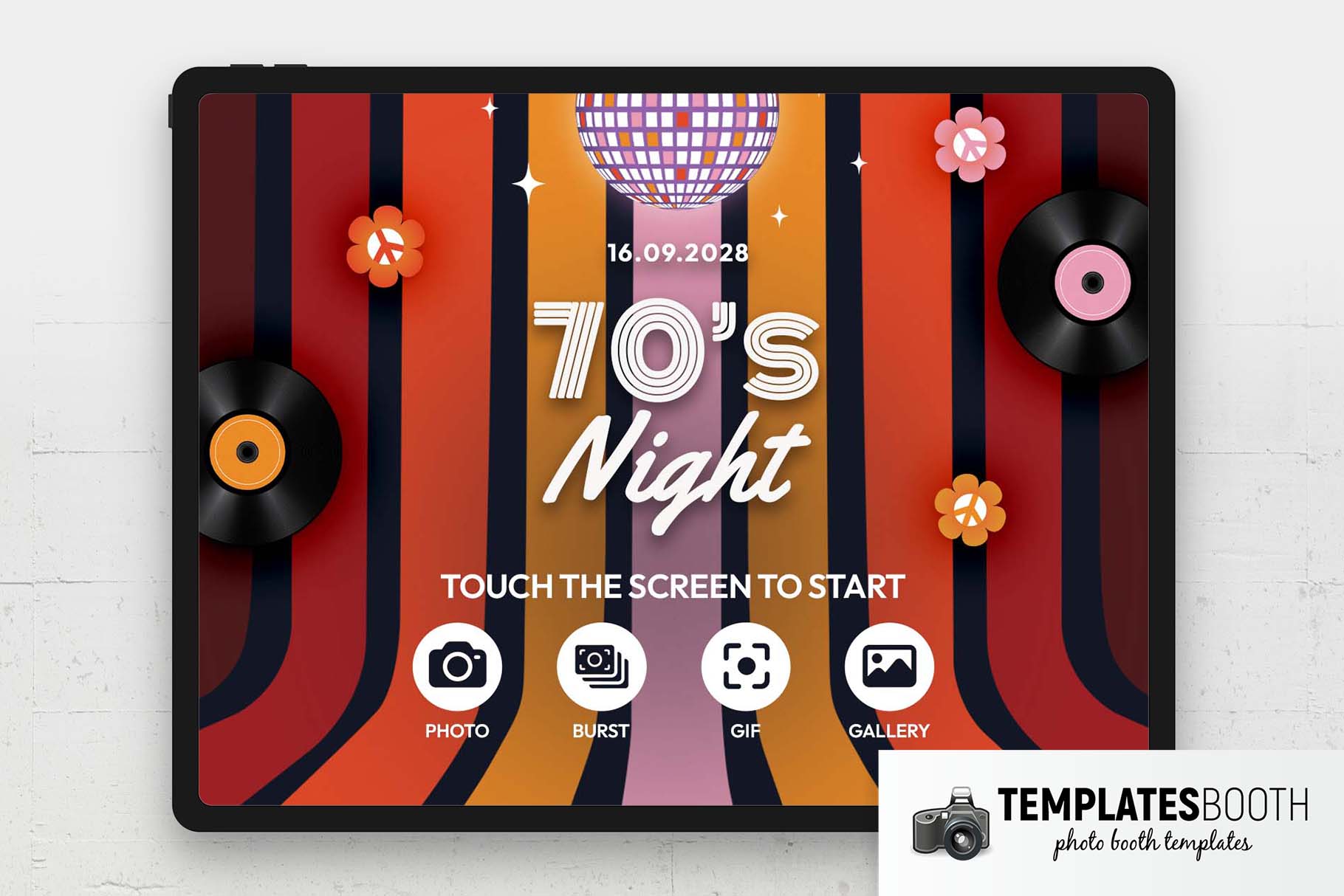 70s Night Photo Booth Welcome Screen
