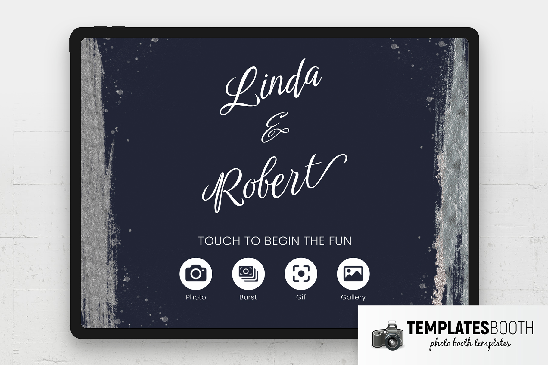 Grey Foil Photo Booth Welcome Screen