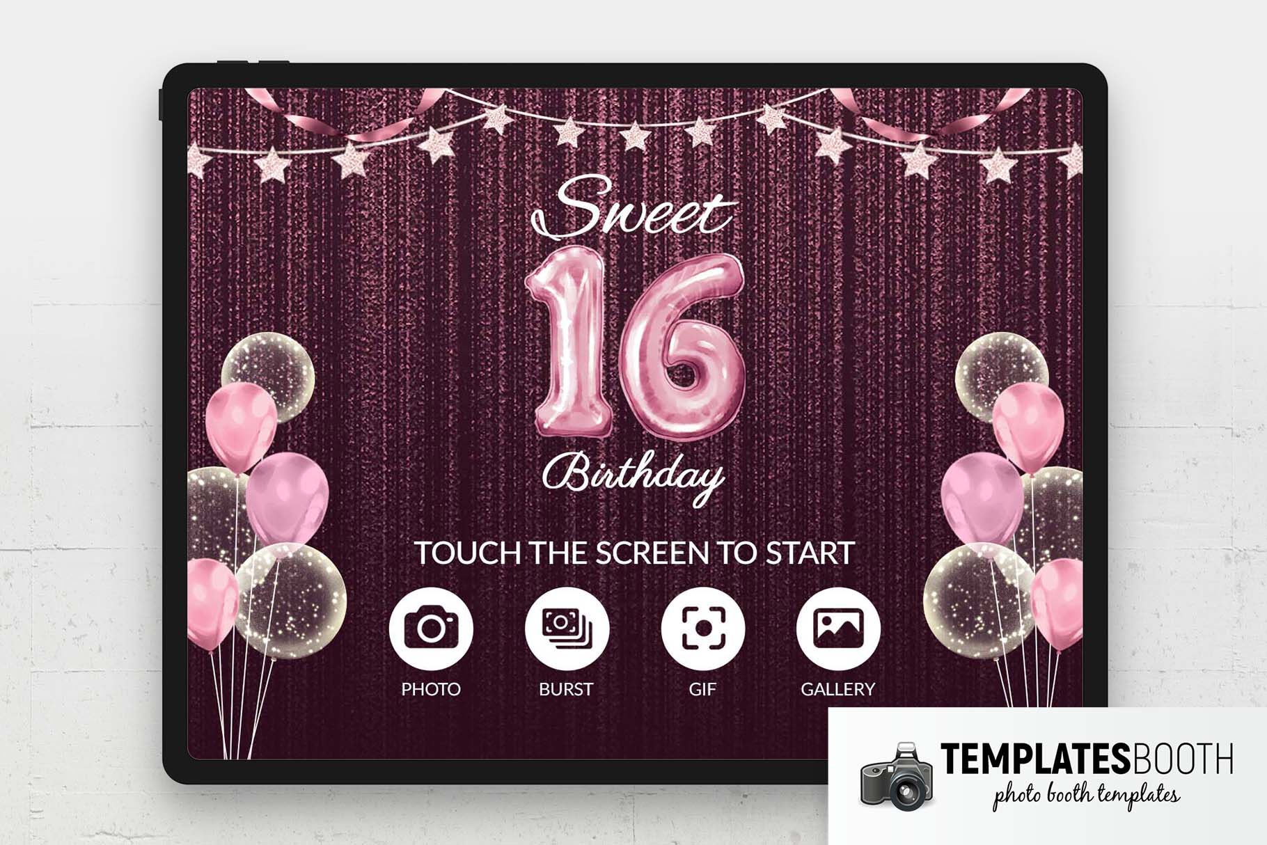 16th Birthday Party Photo Booth Welcome Screen