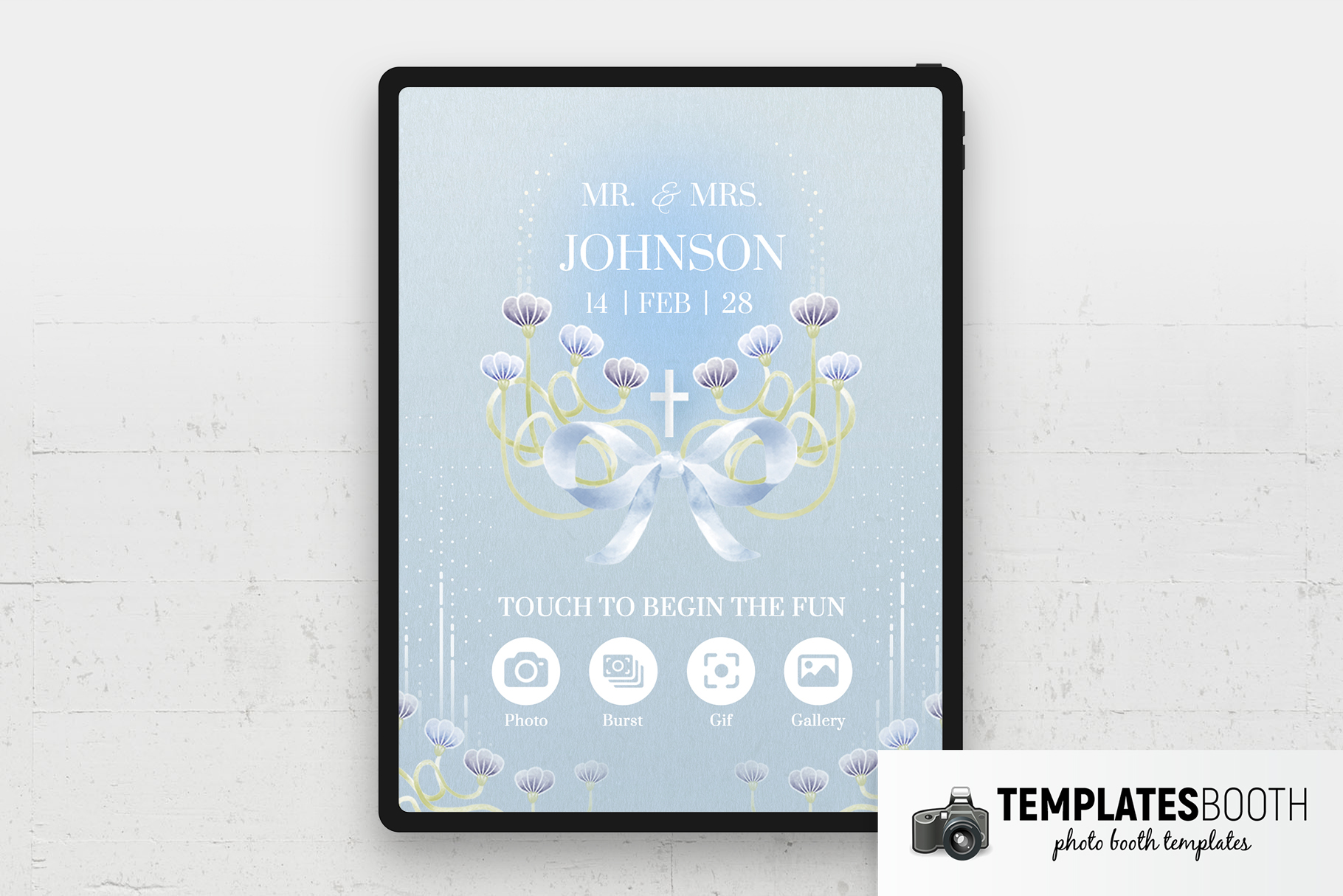 Blue Christian Wedding Photo Booth Welcome Screen