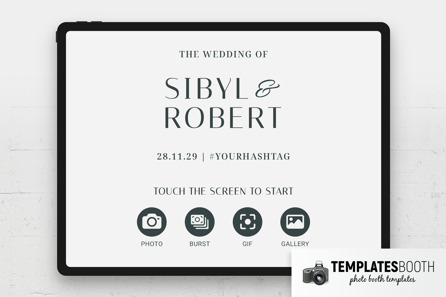 Petite Typographic Photo Booth Welcome Screen