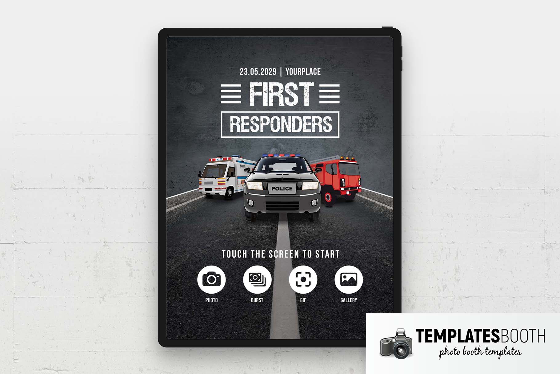 First Responders Photo Booth Welcome Screen