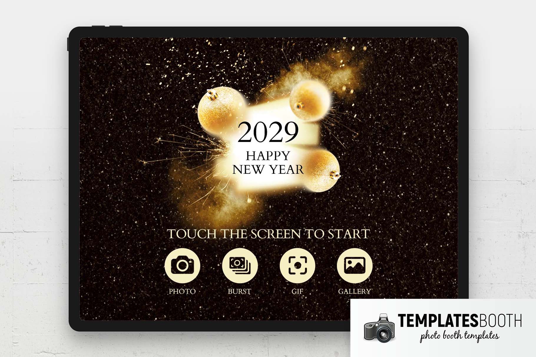Black & Gold New Year Photo Booth Welcome Screen