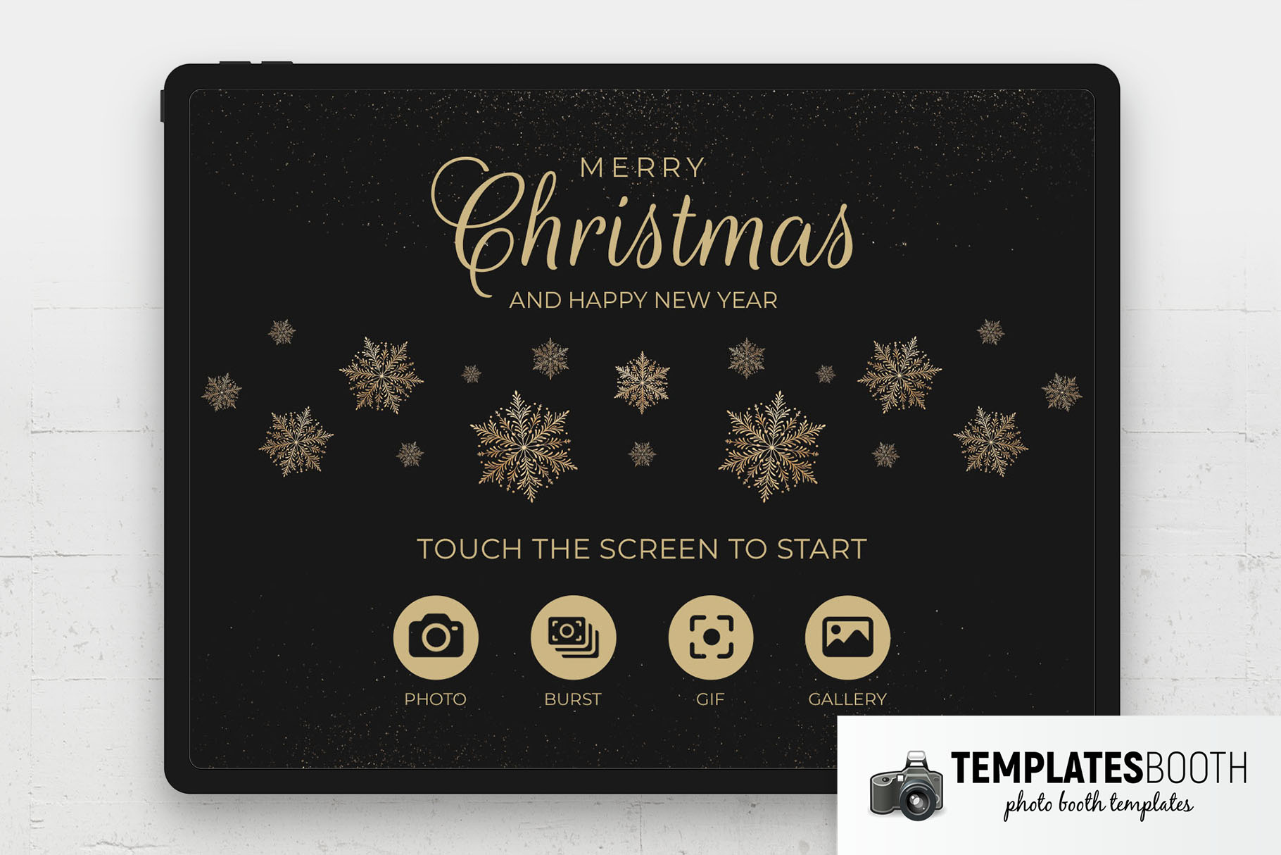 Black Gold Christmas Photo Booth Welcome Screen