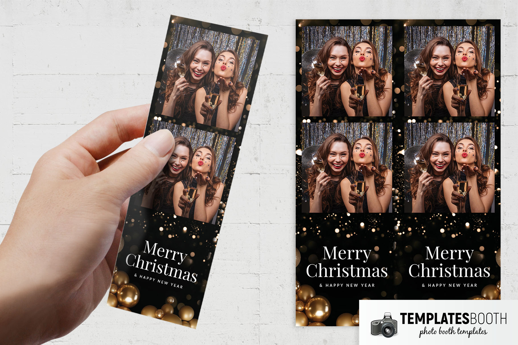 Golden Baubles Christmas Photo Booth Template