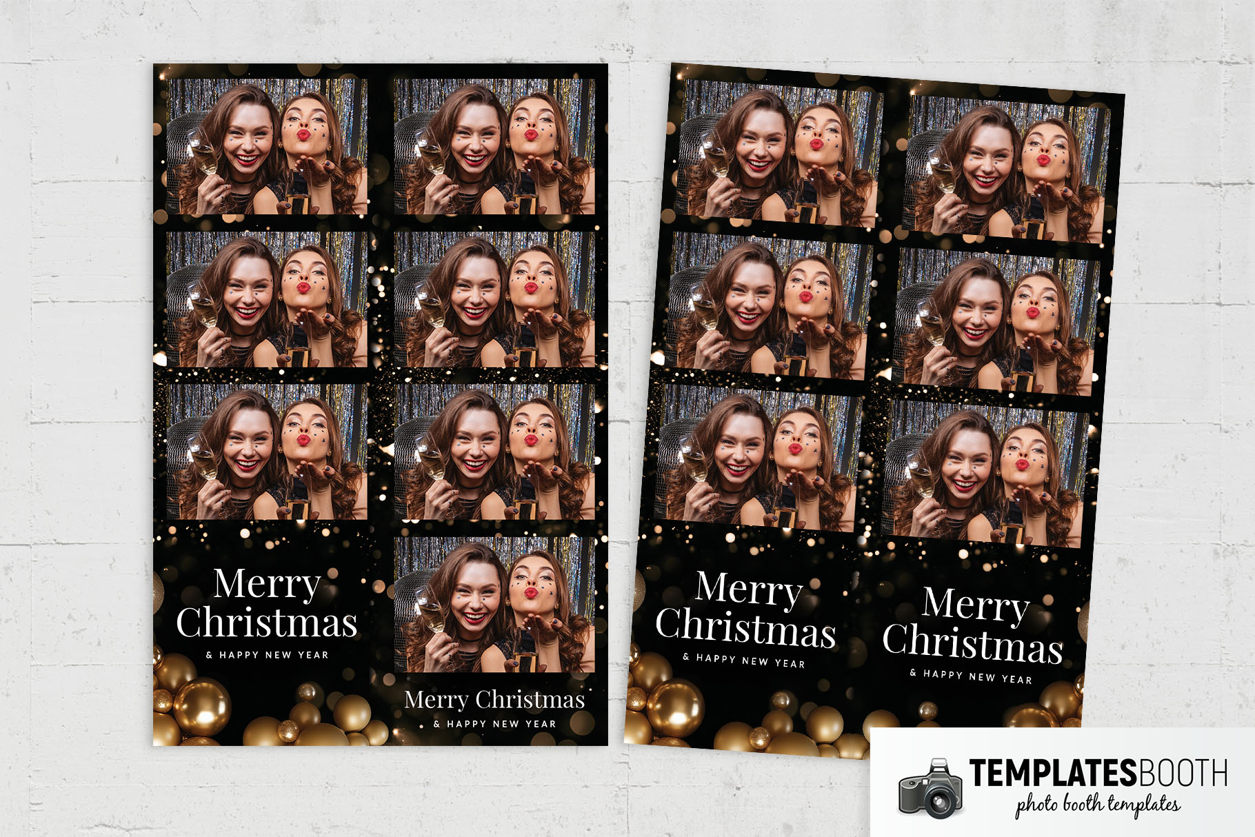 Golden Baubles Christmas Photo Booth Template