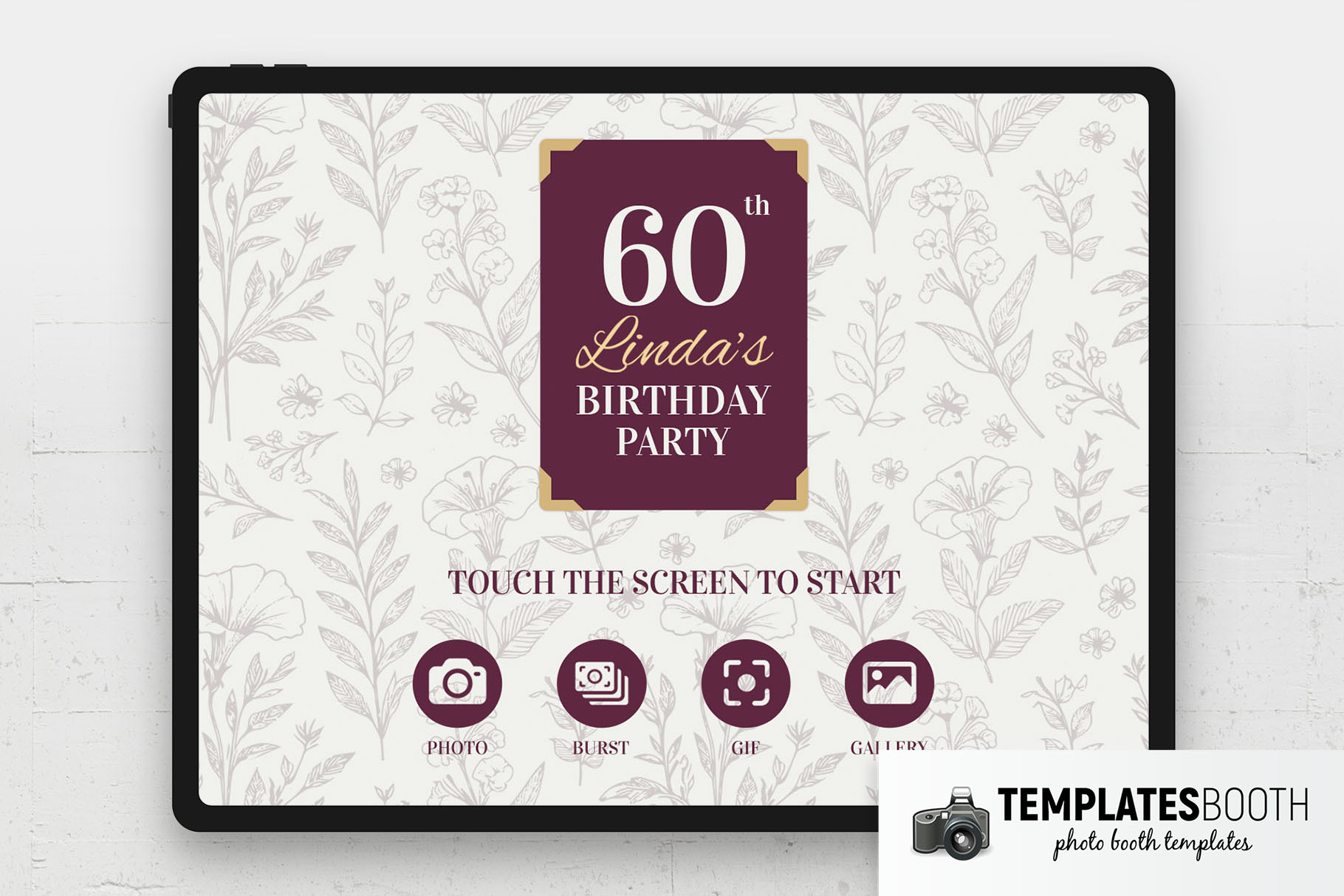 60th Birthday Photo Booth Welcome Screen