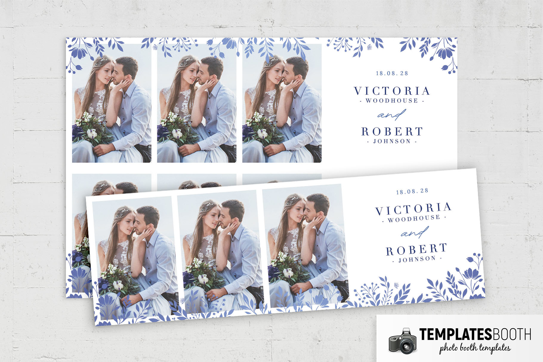 Minimal Blue Flowers Photo Booth Template