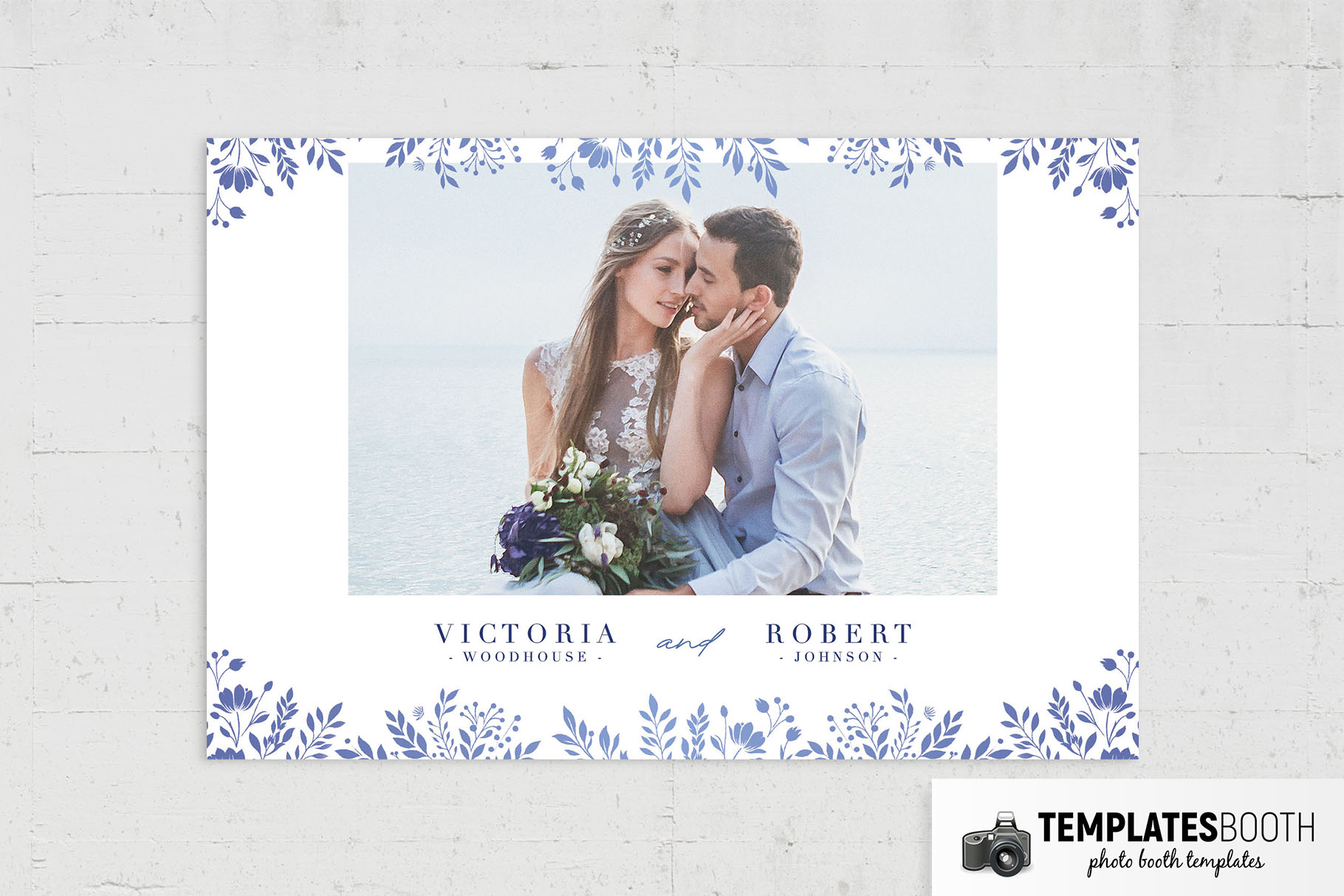 Minimal Blue Flowers Photo Booth Template