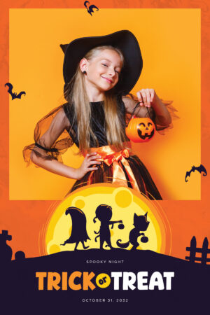 Halloween-Fotobox-Vorlage „Süßes oder Saures“ – 4x6-Postkarte (Hochformat)
