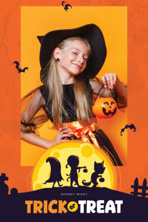 Halloween-Fotobox-Vorlage „Süßes oder Saures“ – 4x6-Postkarte (Hochformat)