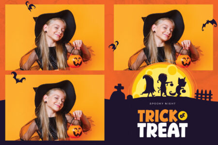 Modèle Halloween Trick or Treat pour photobooth – Carte postale 4x6 (paysage)