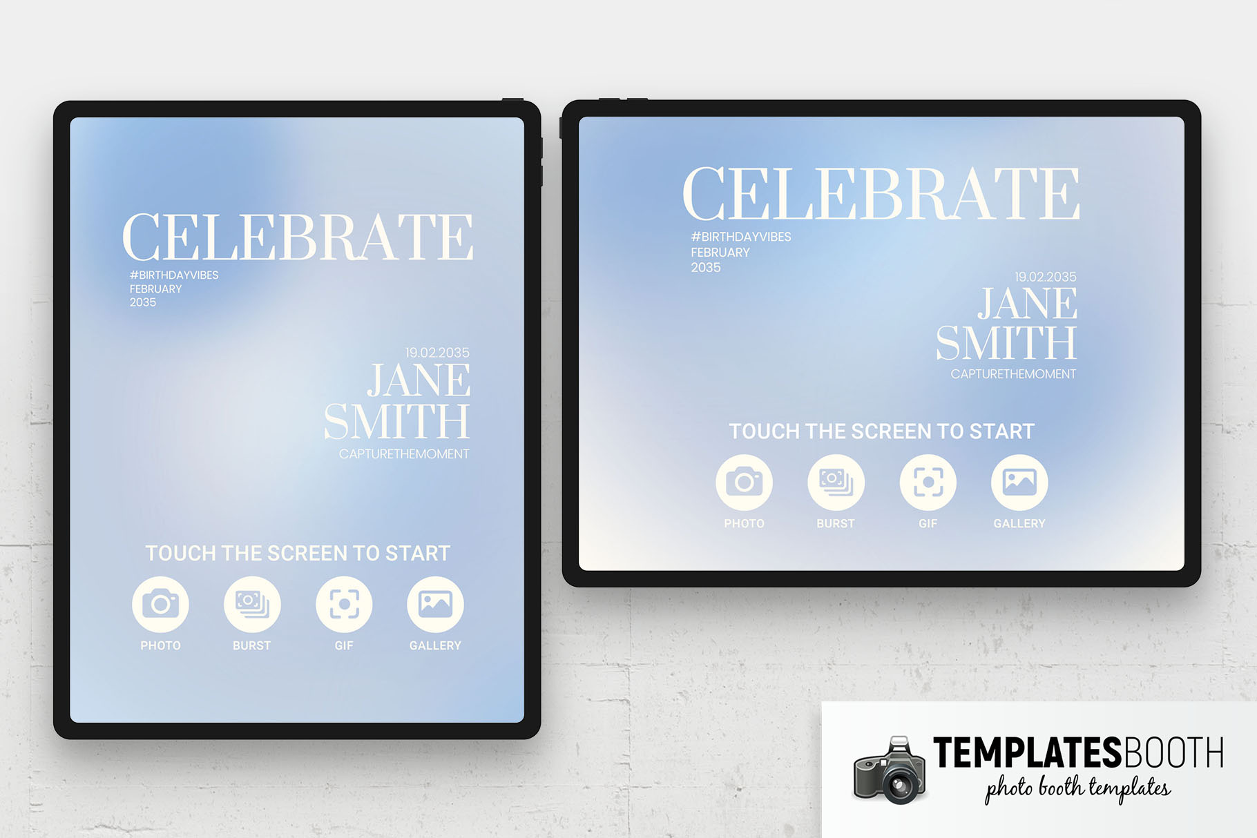Minimal Blue Photo Booth Welcome Screen