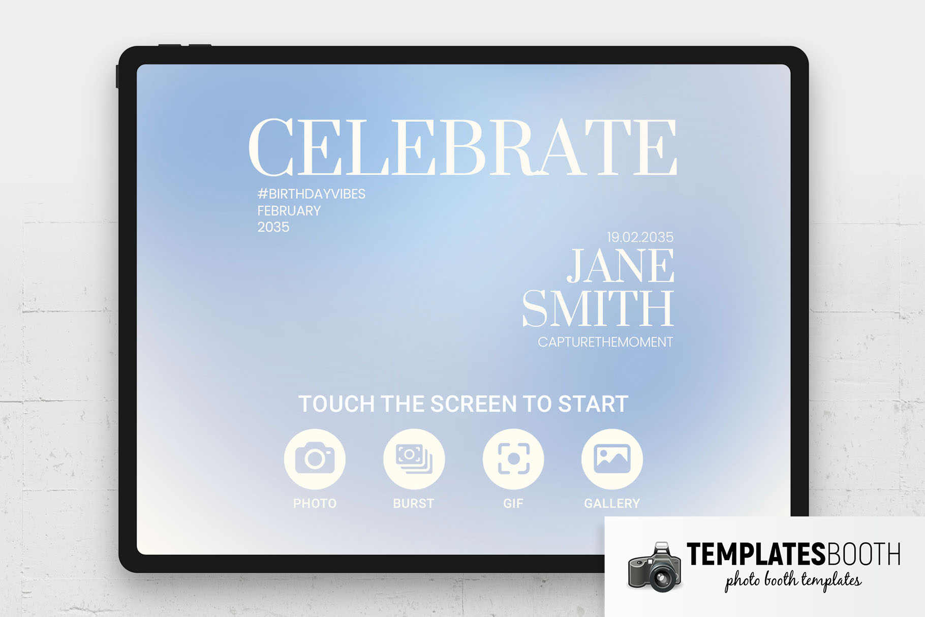 Minimal Blue Photo Booth Welcome Screen