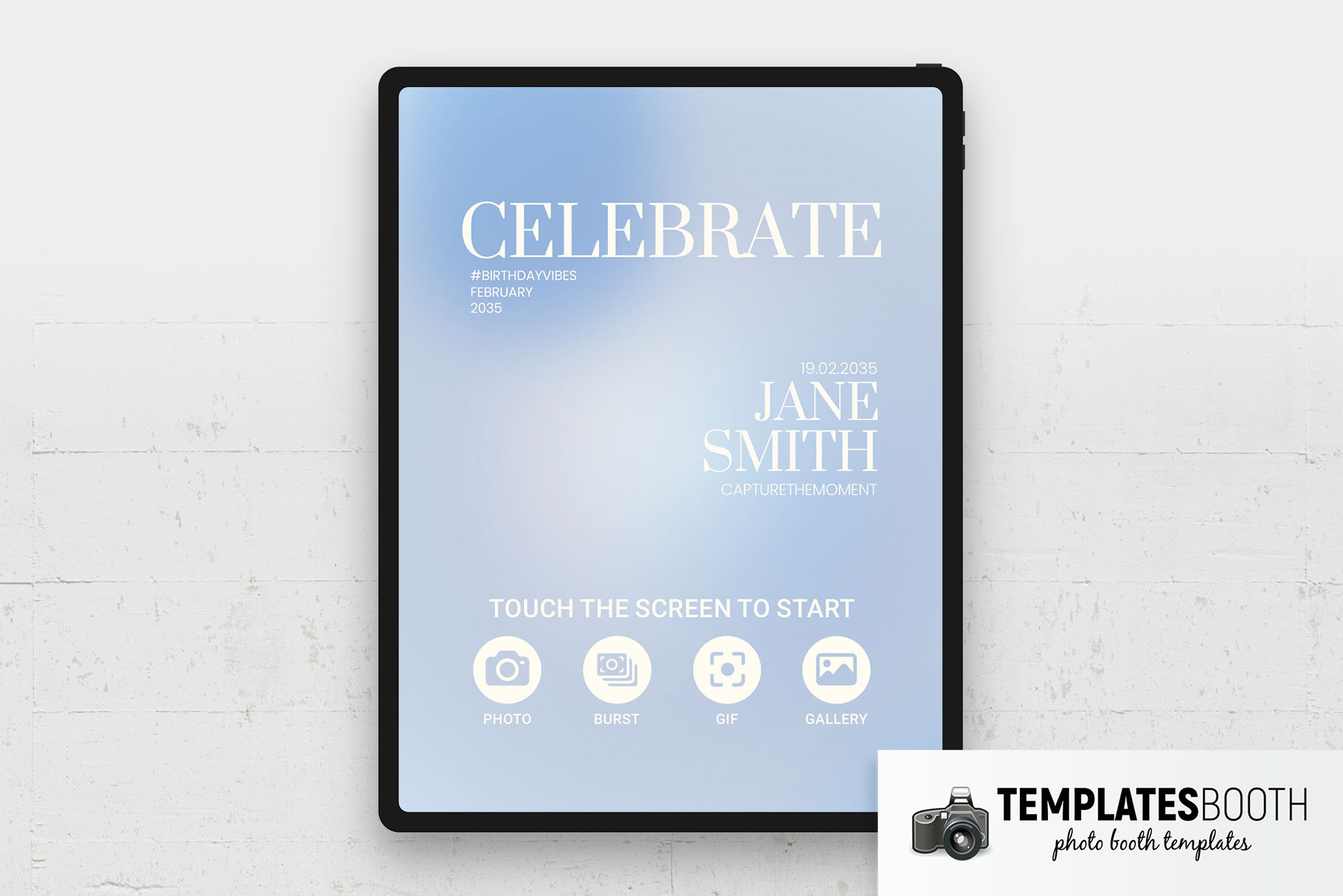 Minimal Blue Photo Booth Welcome Screen