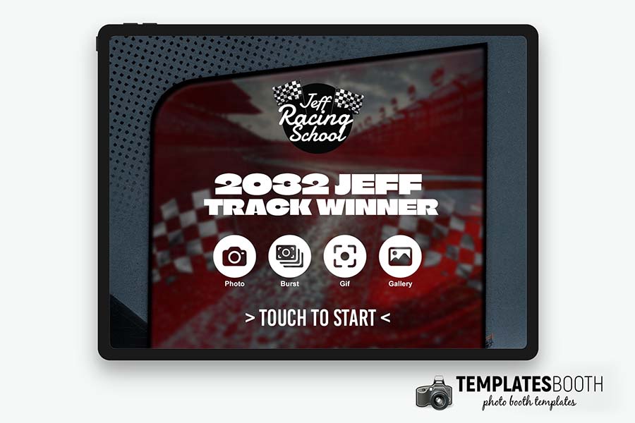 Racing Car Driver Trading Card Photo Booth Welcome Screen