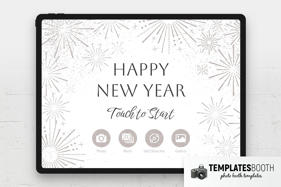 White New Year's Eve Photo Booth Welcome Screen