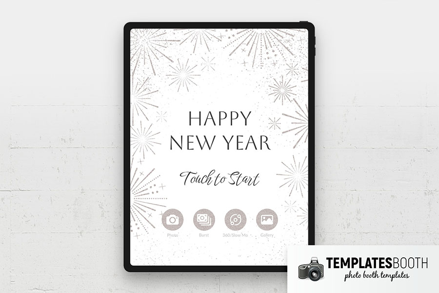 White New Year's Eve Photo Booth Welcome Screen