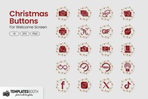 Free Christmas Buttons Pack in Clipart PNG, Illustrator Ai & Vector EPS format.