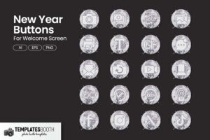 Free New Years Eve Buttons Pack in PNG AI EPS